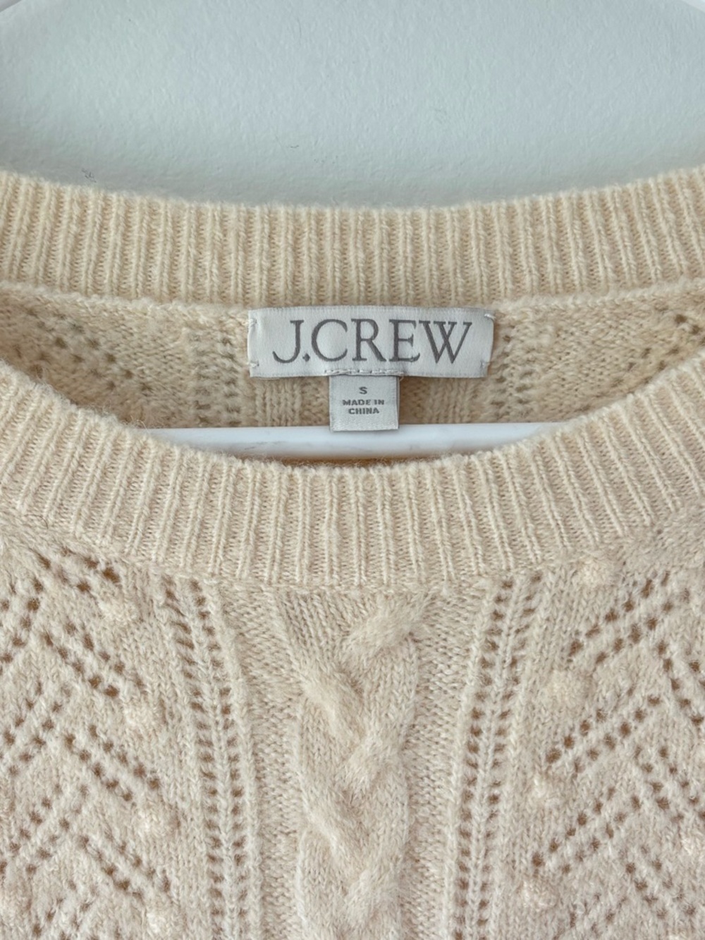 J. Crew Cream Cable Knit Chunky Crewneck Sweater Wool Alpaca Blend Fisherman - Picture 2 of 6